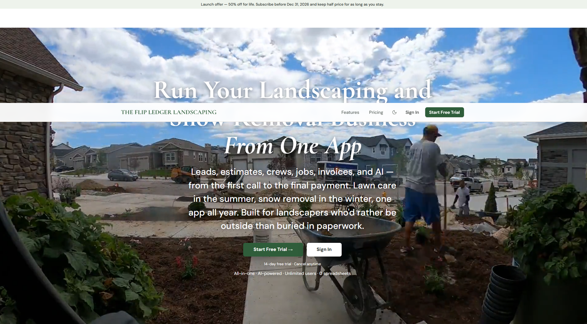 The Flip Ledger Landscaping software website
