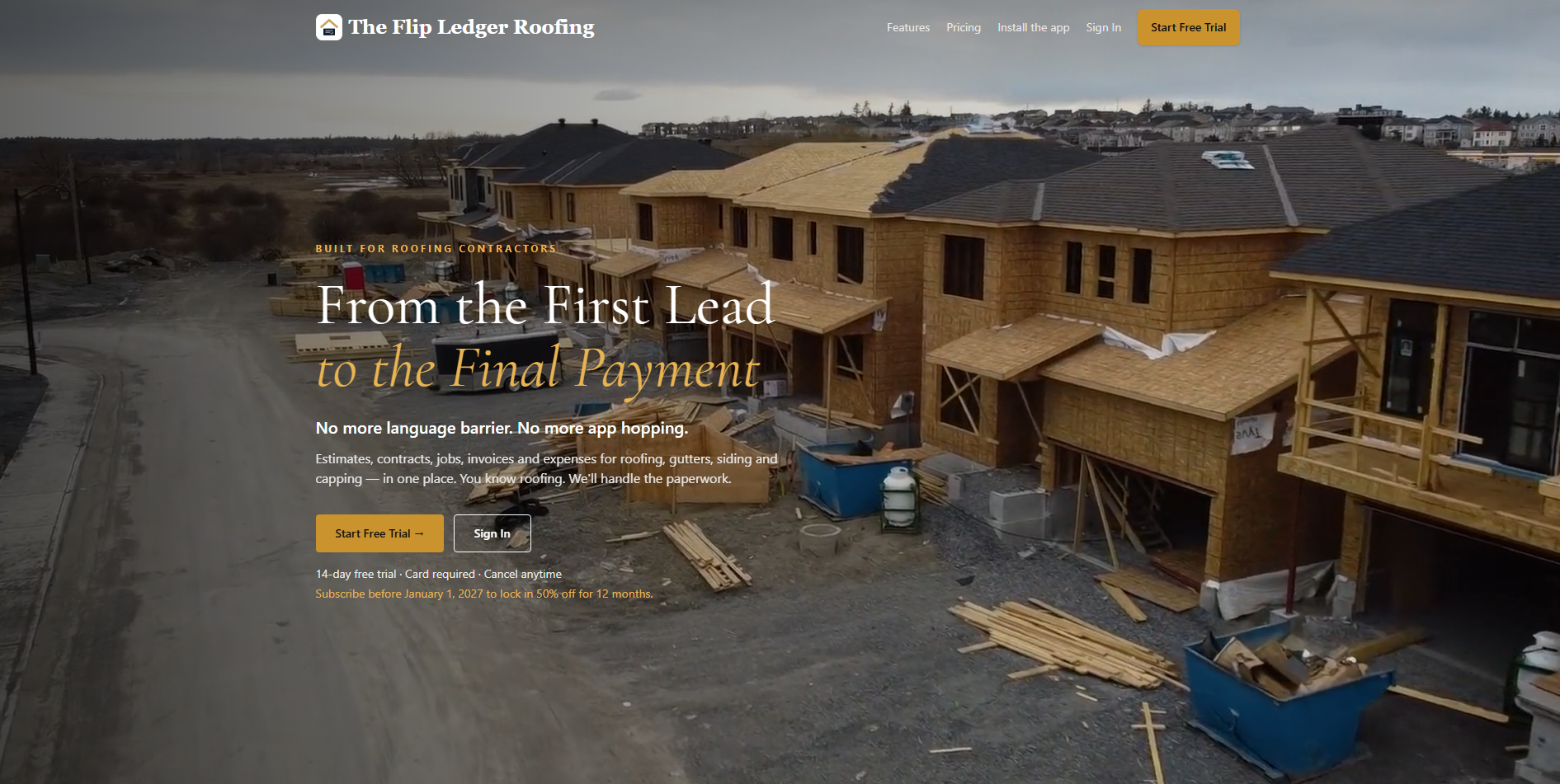 The Flip Ledger Roofing software website